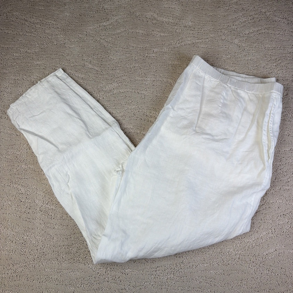 Women's Eileen Fisher XL 100% Organic Linen White Elastic Pull On Pants